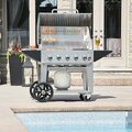 Crown Pro Series 48in Natural Gas Outdoor Mobile Grill w Roll Dome Bun Rack and 2 Side Shelves-99000 BTU 255MCB48PNG